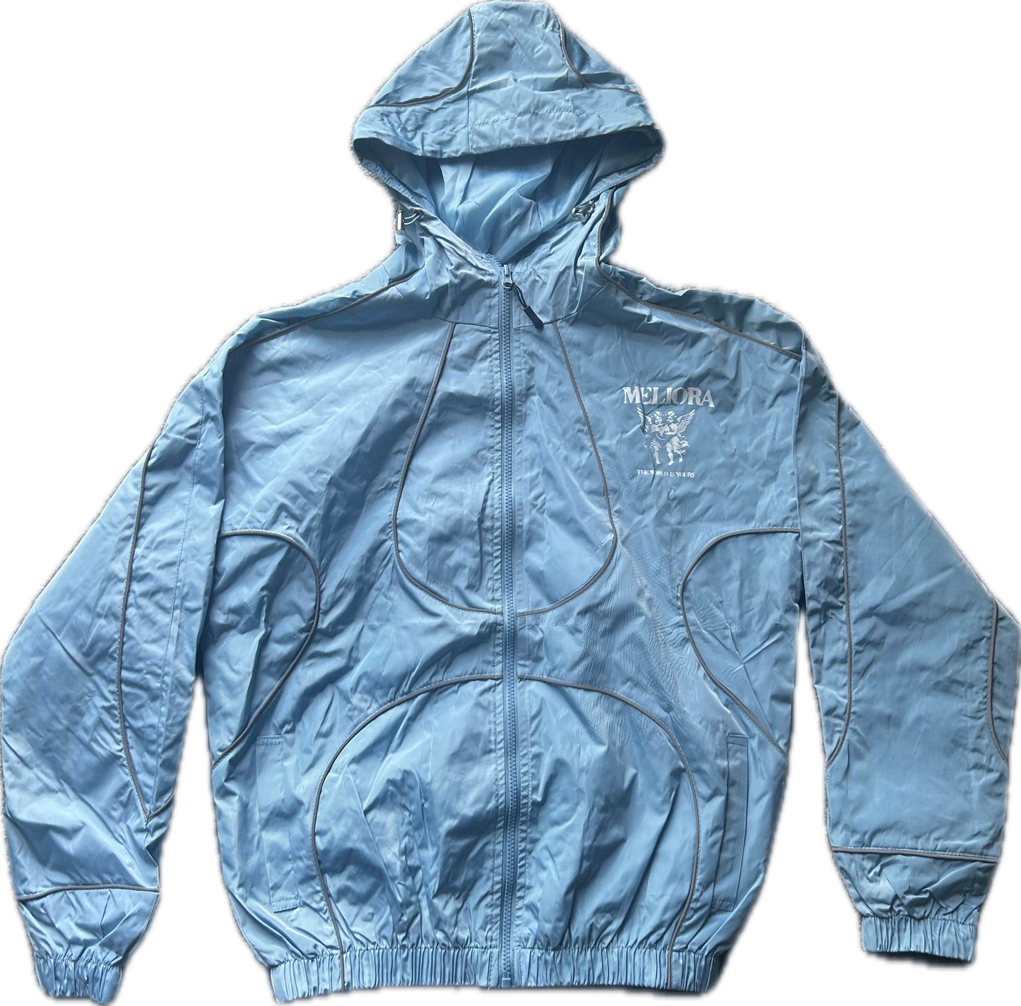 MELIORA THE WORLD IS YOURS SKY BLUE REFLECTIVE WINDBREAKER