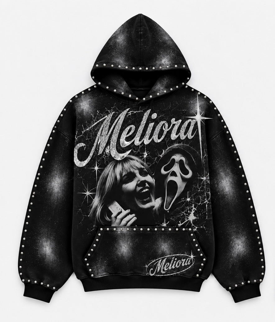MELIORA FEAR IS THE ABSENCE OF HOPE STUDDED PULLOVER HOODIE