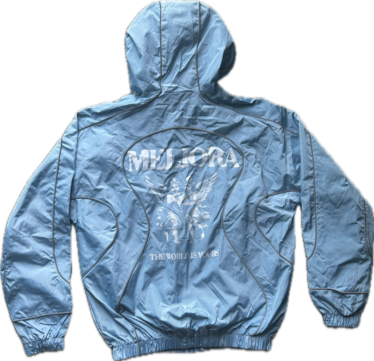 MELIORA THE WORLD IS YOURS SKY BLUE REFLECTIVE WINDBREAKER