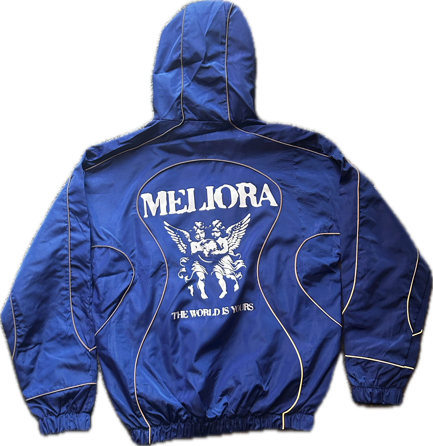 MELIORA THE WORLD IS YOURS ROYAL BLUE REFLECTIVE WINDBREAKER JACKET