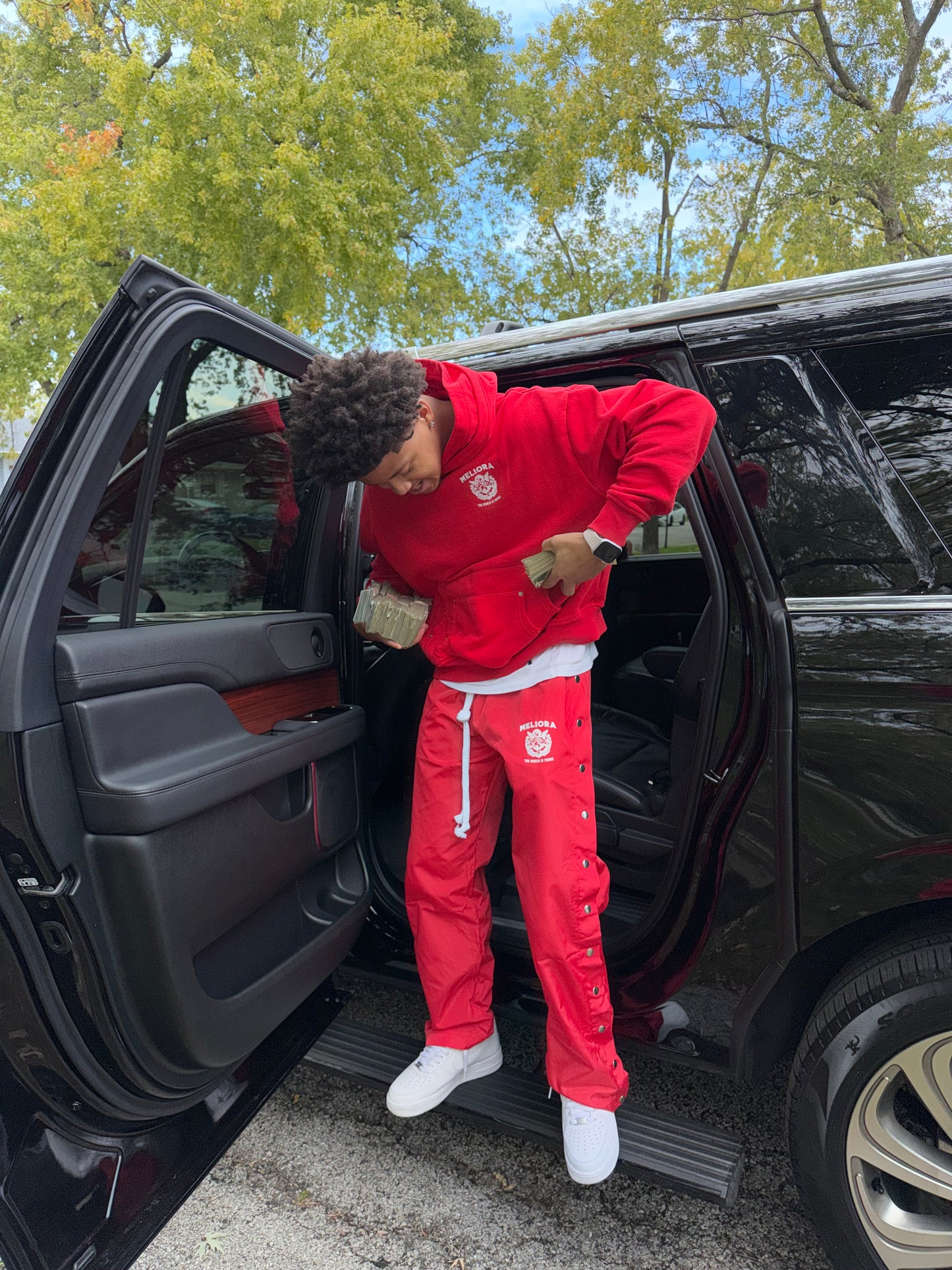 MELIORA WORLD IS YOURS RED WINDBREAKER PANTS