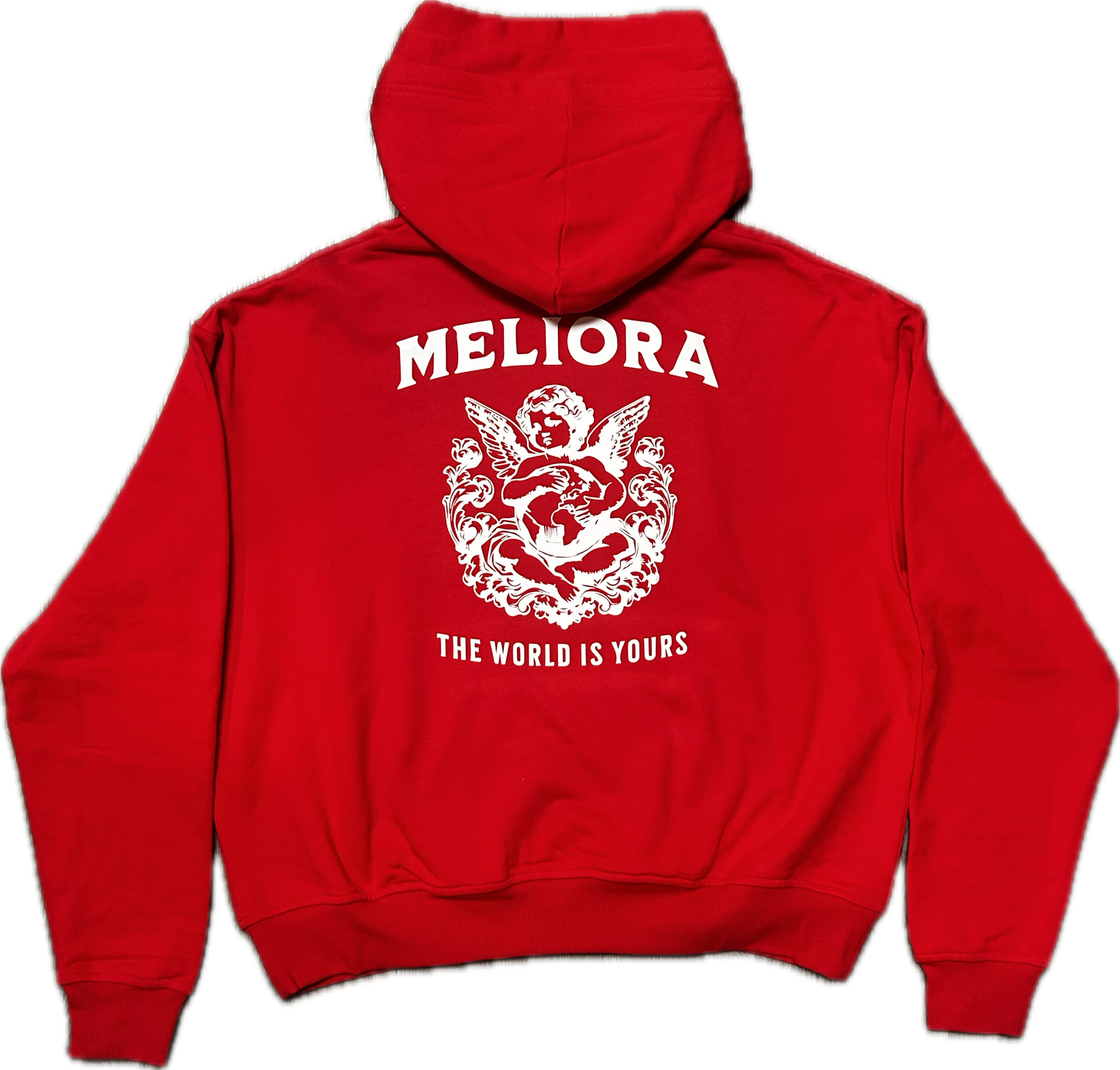 MELIORA WORLD IS YOURS RED CARPENTER HOODIE