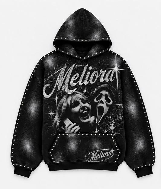 MELIORA FEAR IS THE ABSENCE OF HOPE STUDDED PULLOVER HOODIE
