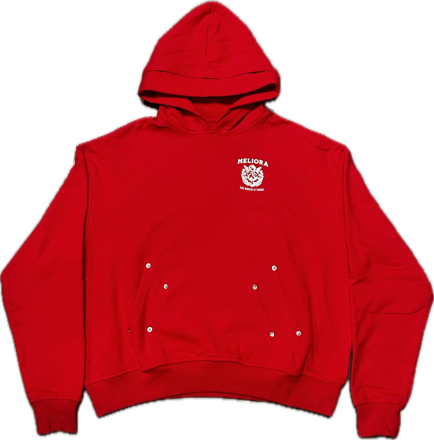 MELIORA WORLD IS YOURS RED CARPENTER HOODIE