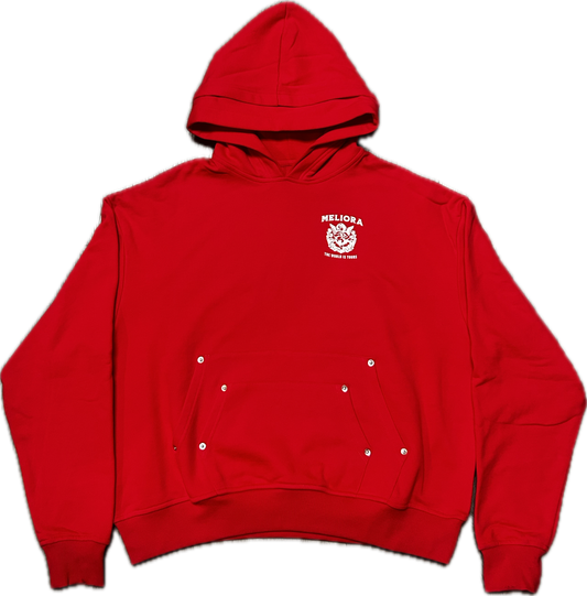 MELIORA WORLD IS YOURS RED CARPENTER HOODIE