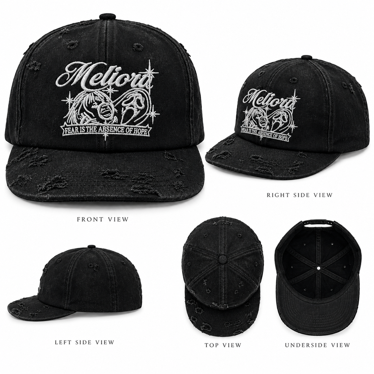 MELIORA FEAR IS THE ABSENCE OF HOPE DISTRESSED HAT