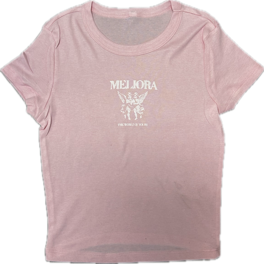 MELIORA WORLD IS YOURS PINK CROPPED TEE